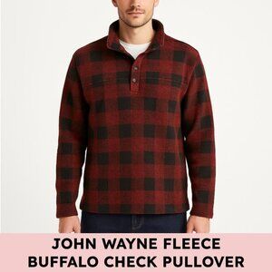 John Wayne men’s fleece pullover relaxed fit buffalo check heritage 2XL red